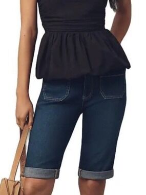 Pilcro Mid-Rise Patch Pocket Denim Bermuda Shorts